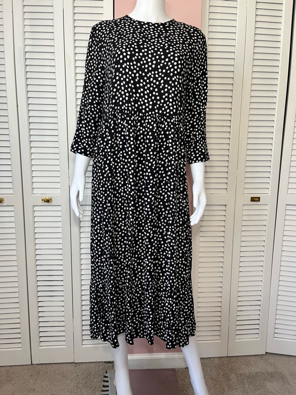 Zara Black and White Polka Dot Tiered Maxi Dress
